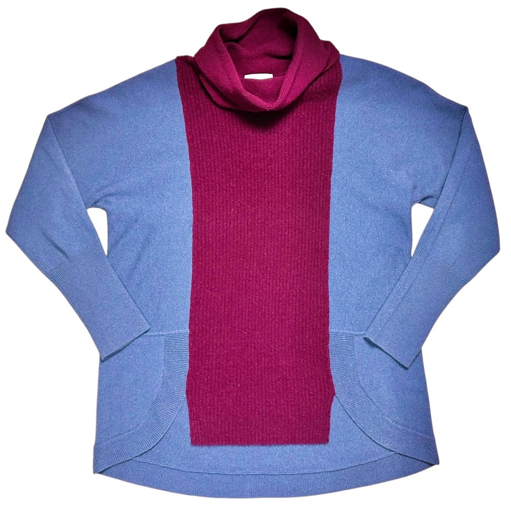 VTG Cashmere Merino Wool Sweater Turtleneck Ribbed Burgundy Blue‎ CARLISLE Sz M